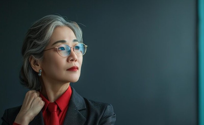 우아하고 지적인 분위기를 풍기는 현대적인 전문가의 모습