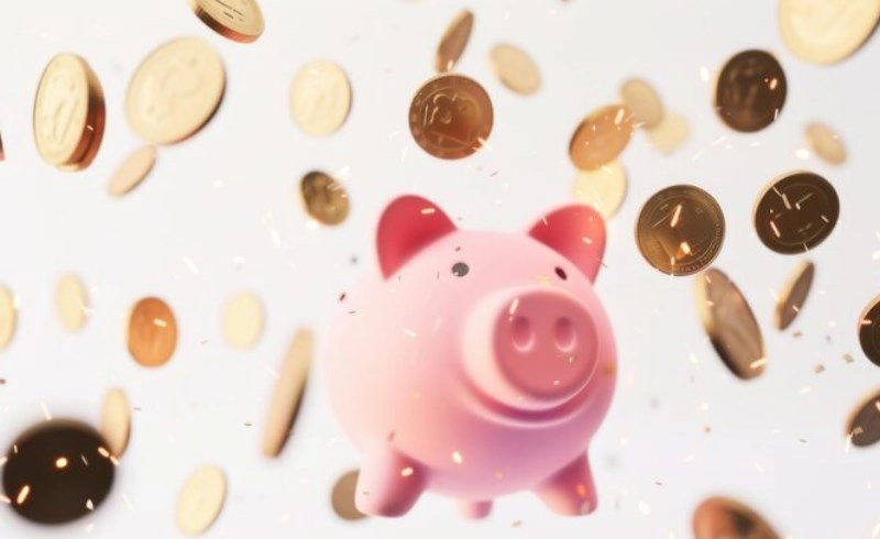 돼지 저금통과 동전들